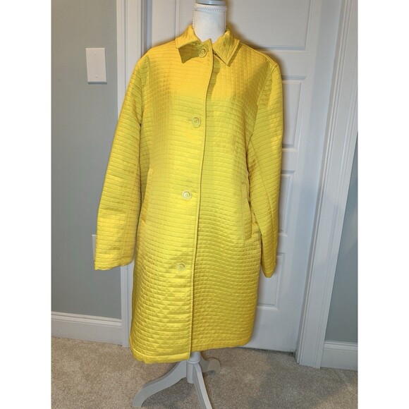 Harve Benard Jackets & Blazers - Harve Benard Quilted Coat Women Size 16 Vintage Yellow Grid Textured Long Jacket